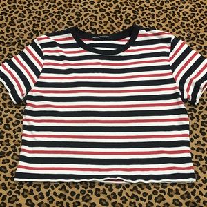 Brandy Melville Helen Ribbed Crewneck Striped Cropped Tee